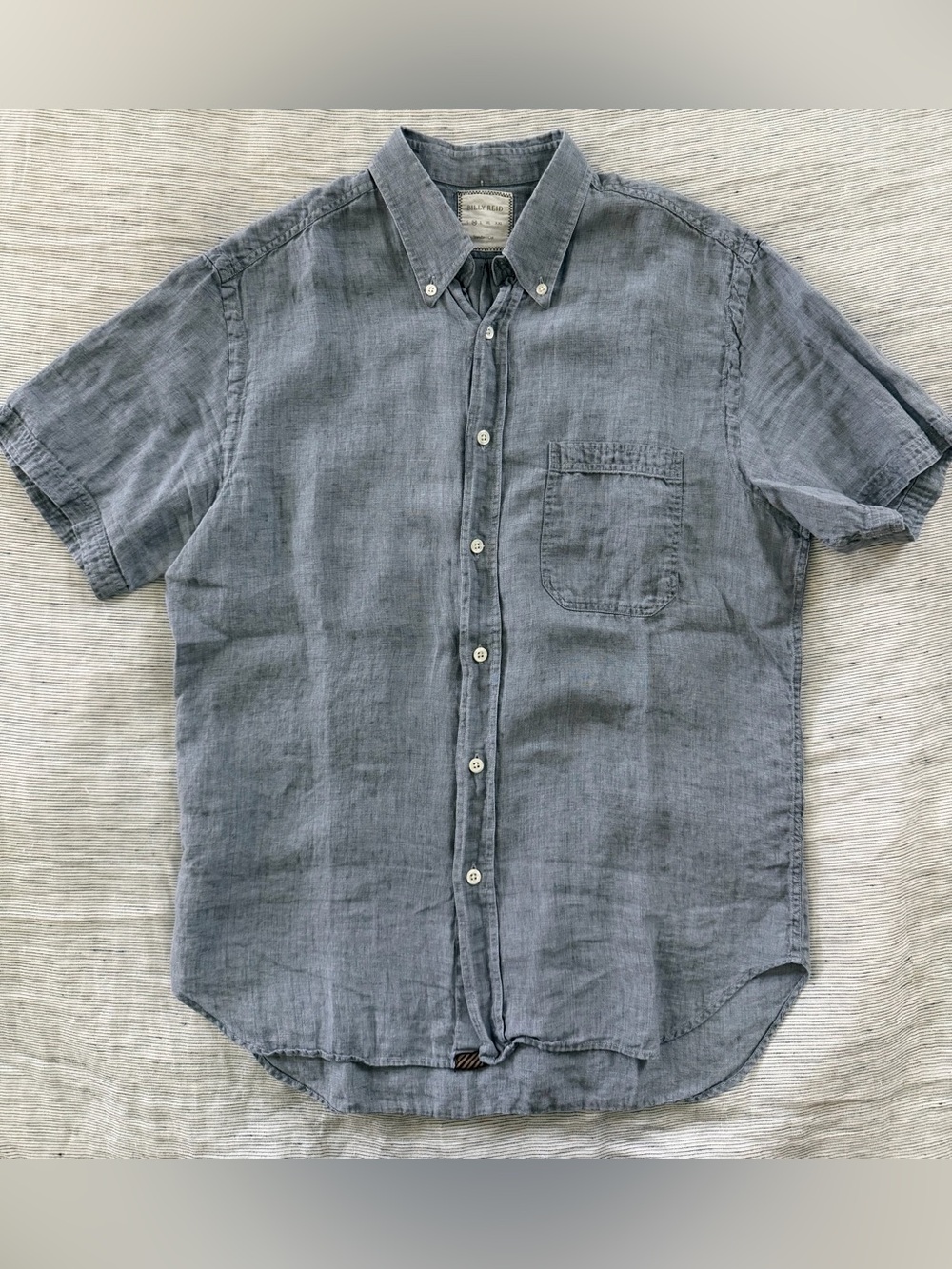 Billy Reid Linen Short Sleeve Shirt - Medium - Light Blue / Grey